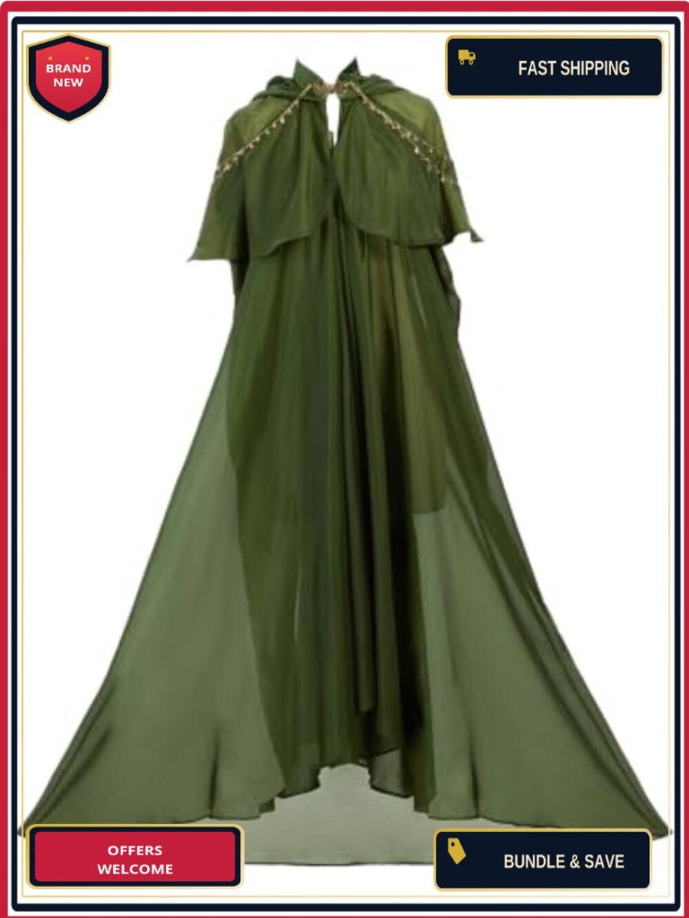 Women's Chiffon Cloak Medieval Princess Elf Costume Cape with Hooded